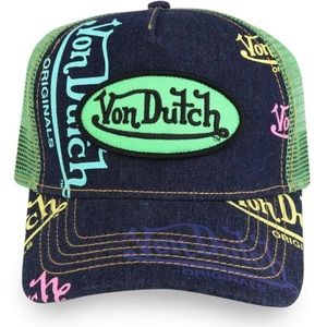 VON DUTCH Navy Denim Blue Logo Trucker Hat NWT Authentic Fashion Luxury